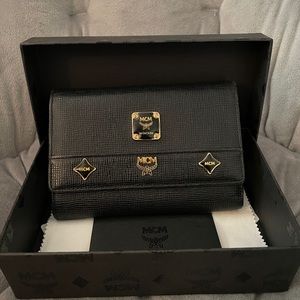MCM black leather trifold wallet